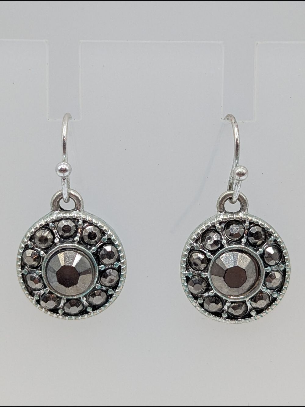 Silver-Tone Hematite Crystal Drop Earrings
